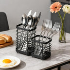 Utensil Holder, Stainless Steel Utensil Drying Rack for Kitchen Counter, Silverware Cutlery Flatware Holder Forks, Knives, Spoons, Chopsticks Organizer (Black)