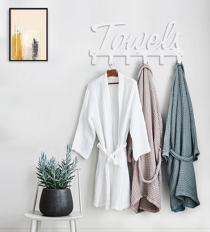 Livelab Towel Rack, Towel Racks for Bathroom Wall Mounted, 6 Hooks White Towel Holder for Bathroom Space Saving, Waterproof Rustproof Easy Install Towel Hanger for Bathroom, Pool, Living Room