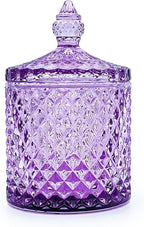 Colorful Glass Jar With Lid,Trinket Dish,Candy Cookie Jars,Vanity Organizer for Cotton Balls, Bathroom Decor,Decorative Jar(PInk Purple)