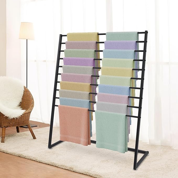 Scarf Organizer, Metal Hijab Organizer, 10 Tier Scarf Holder Hanger for Multiple Scarves, Freestanding Hijab Stand Belt Pants Hanging Rack for Home, Commercial, Clothing Store (Black, 120cm)