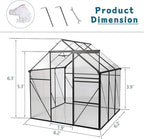 6X6FT Greenhouse for Outdoor, Polycarbonate Greenhouse with Raised Base and Anchor, Heavy-Duty Walk-in Green House with Adjustable Roof Vent and Gutter System for Patio,Backyard (Black, 6X6 FT)