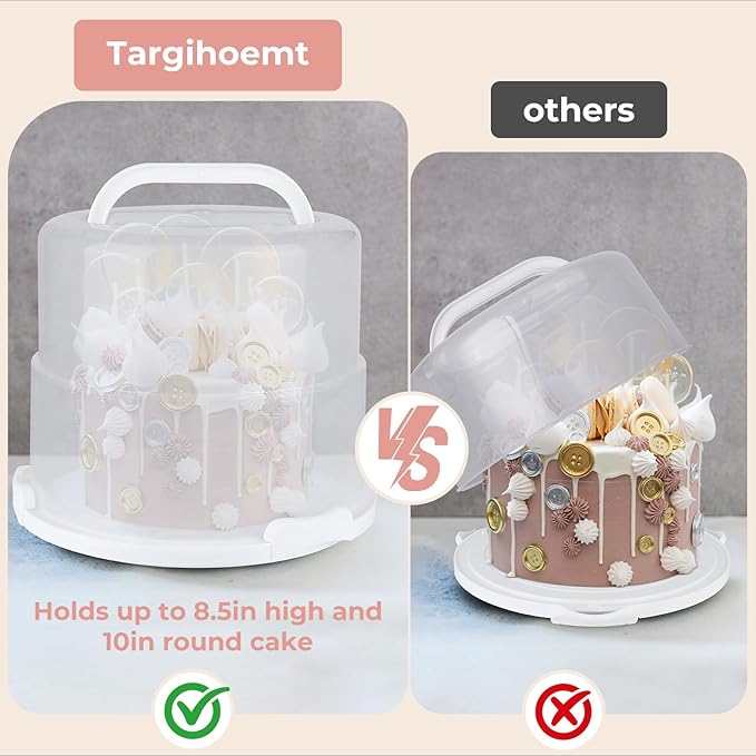 Foldable Cake Carrier, Holds up to 10in Round and 8.5in High Cake, with Lid and Handle
