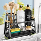 Sponge Holder for Kitchen Sink, Kitchen Sink Caddy with Suction Cup, Sink Organizer Rack for Kitchen Accessories, 304 Stainless Steel Dish Scrubber Holder Self Draining for Sponge, Soap, Dish Brush