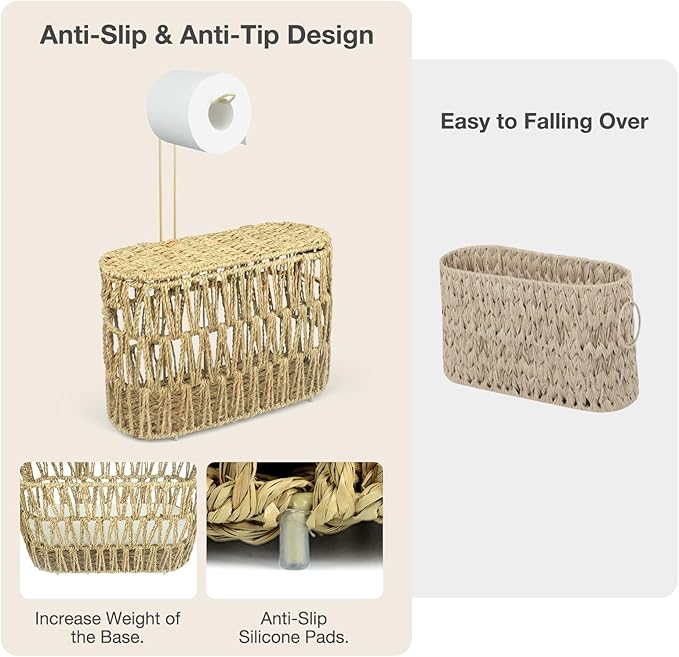 Toilet Paper Storage Basket with Lid Wicker Toilet Paper Holder for Up to 6 Mega Rolls Natural Hand Woven Rattan Toilet Paper Roll Storage Holder for Bathroom Basket Organizer