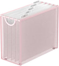 Sinboun Hanging File Organizer Letter-Size File Holder Filing Box Includes 5 Hanging Folders - Metal Mesh Magazine Letter Storage Cabinets File Cart for Office Home School, No Assembly Required Pink