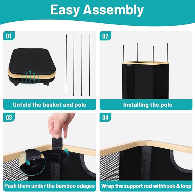 BlissTotes Laundry Basket Laundry Hamper with Lid, Collapsible Laundry Hampers, Laundry Bin, Clothes Hamper Basket with Internal Support & Wheels & Handles for Bathroom, Bedroom (100L, Black)