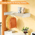 Wall Mounted Clothes Drying Rack 32", Collapsible Space Saving Laundry Drying Rack with 50 lb Capacity, Laundry Room Organization for Clothes, Foldable, 5 Rods, White