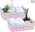 Wicker Storage Basket with Wooden Handle – Paper Rope Decorative Toilet Paper Baskets & Bathroom Organizer for Toilet Tank Top, Shelves, Bedroom, Countertop,Home,Office Storage Bins, 2 Pack,Pink