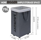 CHICVITA Rolling Laundry Basket with Wheels,75L Large Collapsible Laundry Hamper with Removable Wash Bag Space for Corner Dorms, Grey