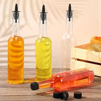Tioncy 10 Sets 15oz Plastic Liquor Bottles with Pourers Sets 10 Plastic Long Neck Syrup Bottles with Pourer and Caps Reusable Leakproof for Home Party Bar(Black)