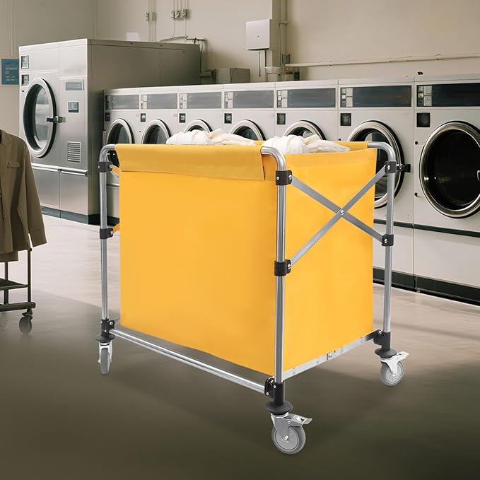 Commercial Laundry Cart with Wheels 220LBS Load Laundry Cart Rolling Laundry Basket with Removable Bag Foldable Laundry Sorter for Home, Hotel, Hospital (Yellow)