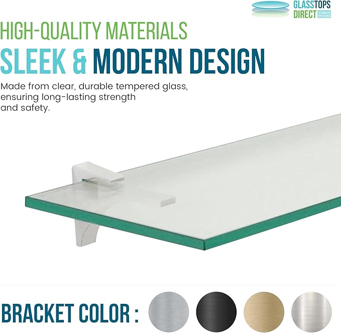 Clear Floating Glass Shelf 10" X 33" in Black