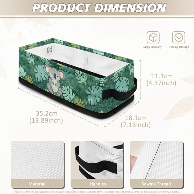 Small Bathroom Basket Toilet Tank Topper Paper Basket Fabric Bin Shelf Multi-purpose Storage Basket Caddy with Handles for Bathroom Counter, Koala Tropical Monstera Leaf Green
