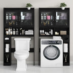 Vabches Over-The-Toilet Storage Cabinet, Farmhouse Style with 2 Acrylic Waves Doors, Space-Saving Home Storage Rack for Restroom, Bathroom and Laundry Room.Black.