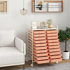 COSTWAY 20-Drawer Rolling Storage Cart, Utility Storage Organizer Cart for Tools, Scrapbook, Paper, Craft, Multipurpose Storage Trolley on Wheels for Home Office School, Peach