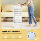 GOFLAME 10-Drawer Rolling Storage Cart, Craft Storage Cart with Wooden Tabletop and Lockable Wheels, Art Cart Supply Storage Organizer with Metal Frame for Home Office Classroom, White