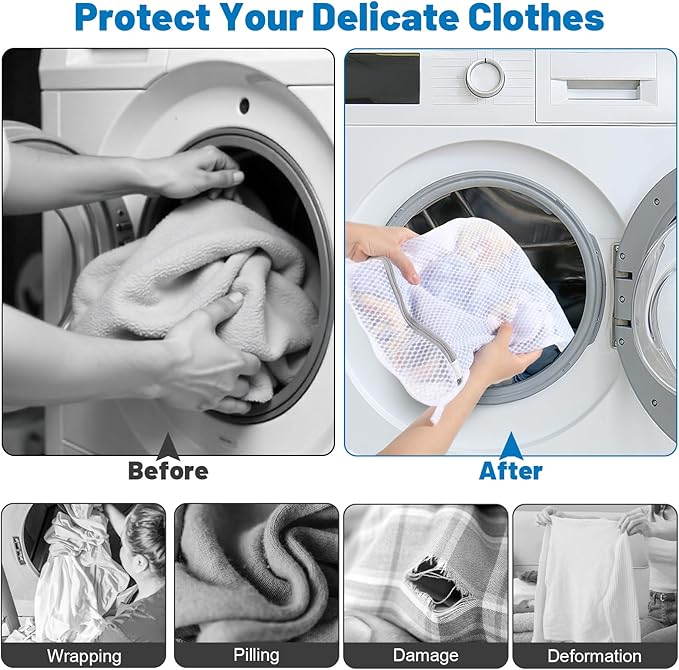 3 PCS Durable Honeycomb Mesh Laundry Bags for Delicates with Zipper, Reusable Laundry Bag Mesh Wash Bags for Washing Machine for Clothes, Shoes, Socks, Underwear, Bra (M + L + XL, White)