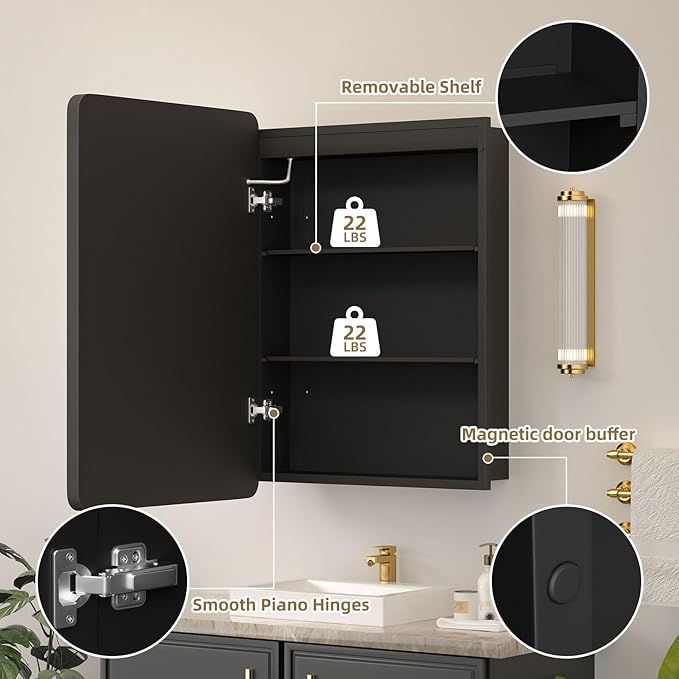 20x28 Medicine Cabinet with Mirror and Lights, Bathroom Mirror Cabinet with Memory Function, Anti-Fog, Surface Mount or Recessed Medicine Cabinet with Lights 3 Colors Dimmable