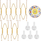 5 Pack Plate Hangers for Wall, Suitable for 4-5 inch Art Plate, Stainless Steel Invisible Heavy-Duty Wire Plate Holder with Wall Hooks, Display Hanger for Decorative Plates/Dishes/Platters(Gold)