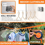 Retractable Clothesline Indoor Outdoor Clothes Line Kit, Heavy Duty Clothes Drying Laundry Line 16.7ft Wall Mounted Drying Rack Non-Sagging Air Dry Clothing Travel Clotheslines (Black)
