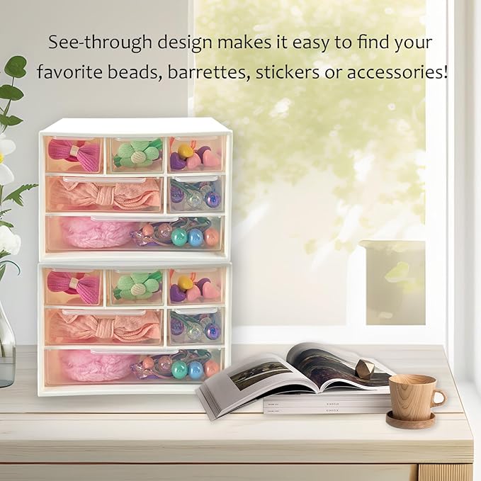 Mini Desk Drawer Organizer with 6 Clear Drawers - 7" x 3.9" x 4.7" Small Plastic Storage Box for Office, Classroom, Crafts, and Home Desktop Organization