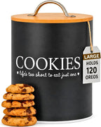 D'Lifeful Cookie Jar with Airtight Bamboo Lid – 1.1 Gallon Cute and Decorative Cookie Storage for Kitchen Countertop – Farmhouse Storage Tin for Freshness – Great Gift Idea (Black)