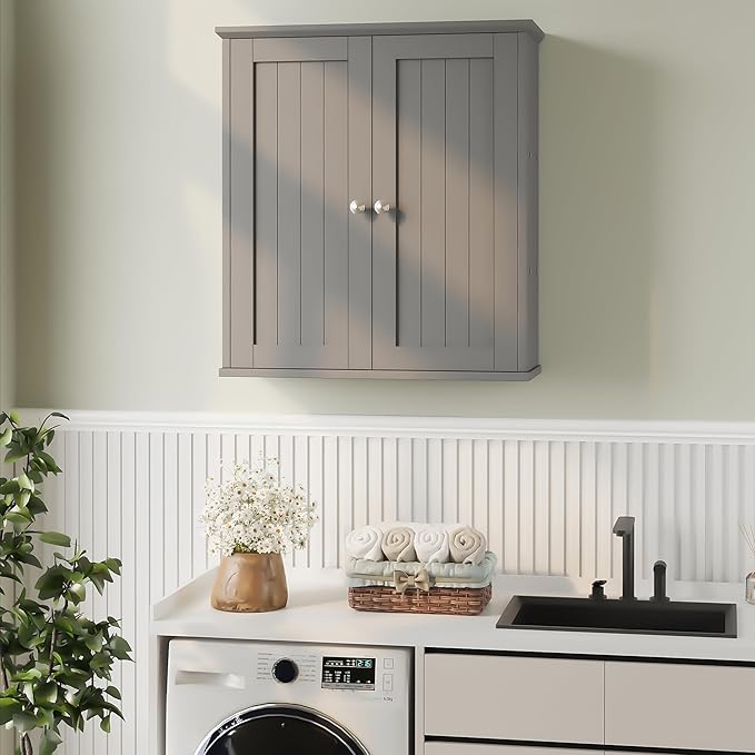 Meilocar Bathroom Wall Cabinet, Bathroom Cabinet Wall Mount, Over Toilet Space Saver Storage Cabinets Wall Mounted, Wood Medicine Cabinets with Doors, Grey