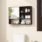 Medicine Cabinet, Wooden Bathroom Wall Cabinet with 2 Doors, Adjustable Shelves & Towel Bar, Over Toilet Storage Cabinet Wall Mounted for Laundry with Mirror, Espresso