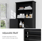 Meilocar Over The Toilet Storage Cabinet for Bathroom, Storage Organizer Over Toilet, Space Saver W/Adjustable Shelf & Open Shelves, 75in, Black