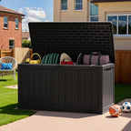 Patiowell 150 Gallon Large Outdoor Storage Box, Waterproof Deck Box with Fixed Divider, Lockable and Durable Patio Storage Solution for Patio Furniture and Garden Tools (Black)
