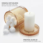 Bathroom Organizers and Storage,2 Pack Glass Qtip Holder Dispenser,Bathroom Essentials Accessories Decor,Vanity Makeup Storage Organizer for Cotton Swabs,Cotton Balls,Pads,Floss Picks (Amber)