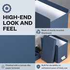 Bigso John Fiberboard Label Frame Desktop File Storage Box - Document Organizer for Important Paperwork - Durable Hanging File Box with a Lid & Metal Label Window - 7.36 x 13.38 x 10.51 in - Blue