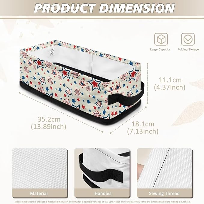 Small Storage Basket for Organizing Shelf Closet Baskets Cube Lightweight Storage Bins Container for Bathroom Office Kitchen 13.89 x 7.13 x 4.37 Inch, Red Blue Star Creamy White