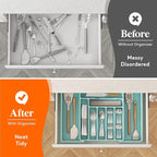 Lifewit Utensil Organizer for Kitchen Drawer, Expandable Cooking Silverware Tray, Adjustable Cutlery Flatware Holder, Plastic Spatula Tools Storage Divider, 13-22.4 x 15", Turquoise