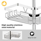 KEGII Corner Shower Caddy Tension Pole - Chrome 4-Tier Adjustable Shower Tension Rod Organizer with Hooks & Soap Holders, 25-114.2 Inch Stainless Steel Shower Storage Rack for Renters & Family