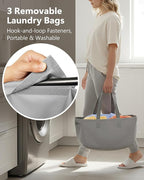 3 Section Laundry Sorter with Removable Bags, 120L Rolling Vertical Laundry Hamper, Stackable Laundry Baskets organizer for Bathroom, Apartment, Dorm (Gray, With Wheel)