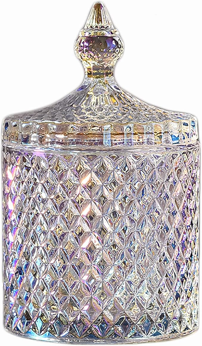 Colorful Glass Jar With Lid,Candy Cookie Jars,Jewelry Box,Buffet Jar,Iridescent Decor,Decorative Jar(Dazzling Colors)