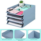 TecUnite 4 Pieces Stackable Letter Trays Blue Rectangular Stackable Office Letter Size Plastic Organizer Desk Tray for Desk Plastic Stacking Support for File Storage Office Classroom