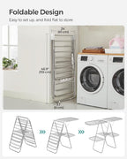 SONGMICS Clothes Drying Rack, Foldable 2-Level Laundry Drying Rack, Free-Standing Laundry Airer, with Height-Adjustable Wings, 33 Drying Rails, Sock Clips, Silver and White ULLR053W01V1