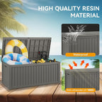 220 Gallon Outdoor Storage Box, Resin Deck Boxes Outdoor Waterproof For Patio Furniture, Garden Tools, Pool Supplies, Lockable And UV Resistant (Striped Gray)