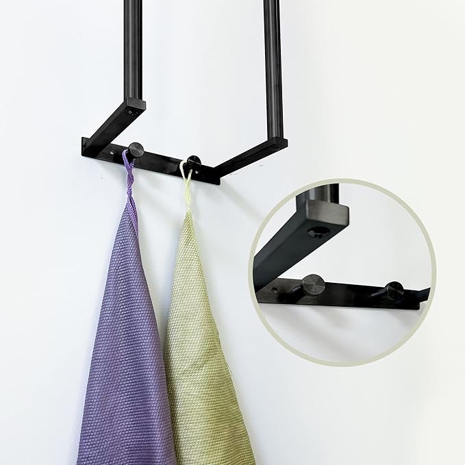 Towel for Racks Bathrooms, Wall Mounted Towel Rack for Storing Towels, Robes, Towel Holders with Hooks, Bathroom Towel Storage, Black