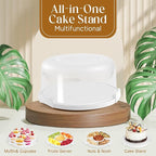 Cake Carrier with Lid and Handle, BPA-Free Cake Containers Cake Stand for 10 inch Cake with 2 Handles Cupcake Carrier - Plastic Cover Two Sided Base for Transport Pie Nuts Fruit Perfect Gifts