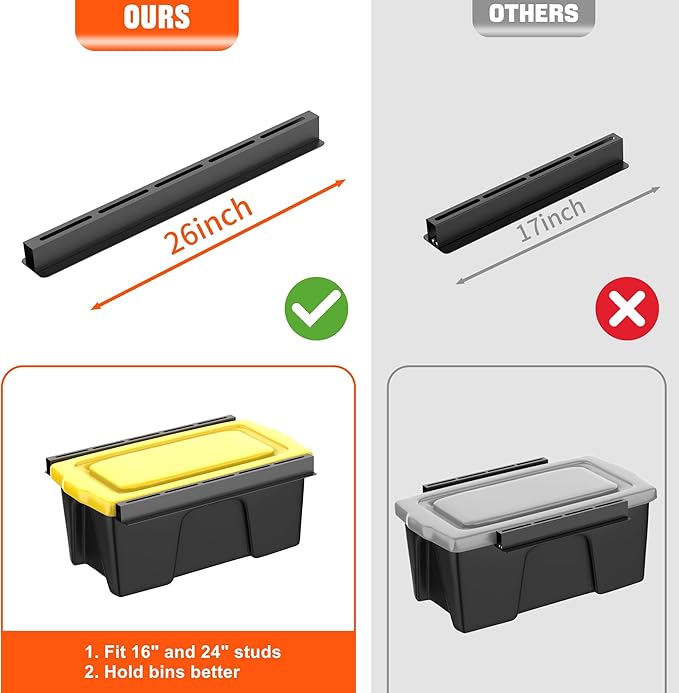 TORACK Garage Ceiling Bin Storage Rack, Overhead Tote Storage Rail System Heavy Duty Adjustable Tote Slide Rails(for 3 Bins, Bins are not included)