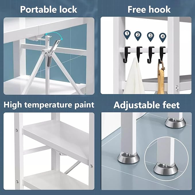Over-the-toilet Storage, Over Toilet Storage Shelf, Toilet Storage Rack, Adjustable Layer Height, Portable Lock Design, Classified Storage, Suitable for Bathroom, Toilet and Laundry Room(White)