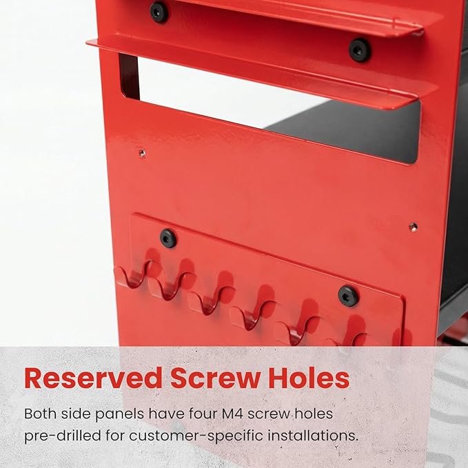 4-Tier Heavy Duty Power Tool Organizer, 600lbs Capacity Reinforced Steel Drill Rack with Side Accessory Mounting Studs, High-Visibility Wall Mount Storage, Red