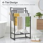HOOBRO 4-Tier Free Standing Towel Rack for Bathroom, Blanket Rack Stand, 23.6" L x 15.9" W x 40.7" H, Freestanding Quilt Stand, Blanket Display Holder for Bedroom, Industrial Style, Black BK07LB01