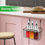 4PCS Over the Cabinet Basket, Over Cabinet Door Organizer, Grid Storage Baskets with Hooks, Metal Hanging Basket Kitchen Storage Organizer Holder for Pantry, Bathroom, Black, 11x9.2x4.3’’