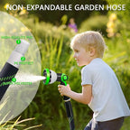 Garden Hose 25 FT, NON-EXPANDABLE Heavy-Duty Flexible & Lightweight Water Hose with 10-Function Nozzle, No-Kink, Leak-Proof Super Fabric, Solid Fittings for Lawn, Car, Outdoor (Black Green)