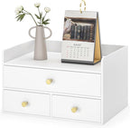 Bamboo Desk Organizer with Drawers Wooden Desktop Storage Drawers for Bills Office Supplies Kitchen Utensils Organizing Tool for Home Classroom Organization No Assembly (White, 3 Drawers)