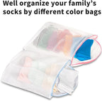3Pcs Hanging Laundry Bags for Socks with S Hooks, 12 X 10 inch 3 Color Mesh Laundry Bags for Washing Machine
